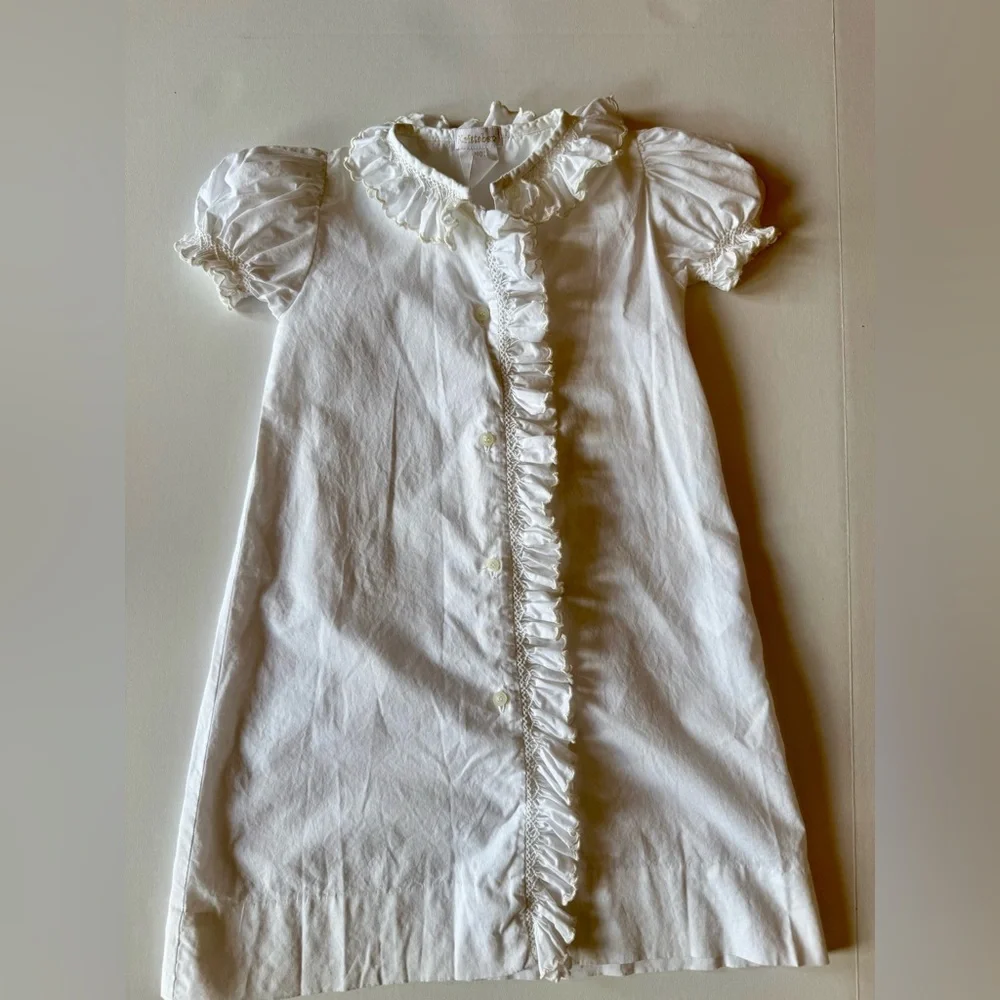 White Ruffled Button-Front Daygown - Picture 1 of 3